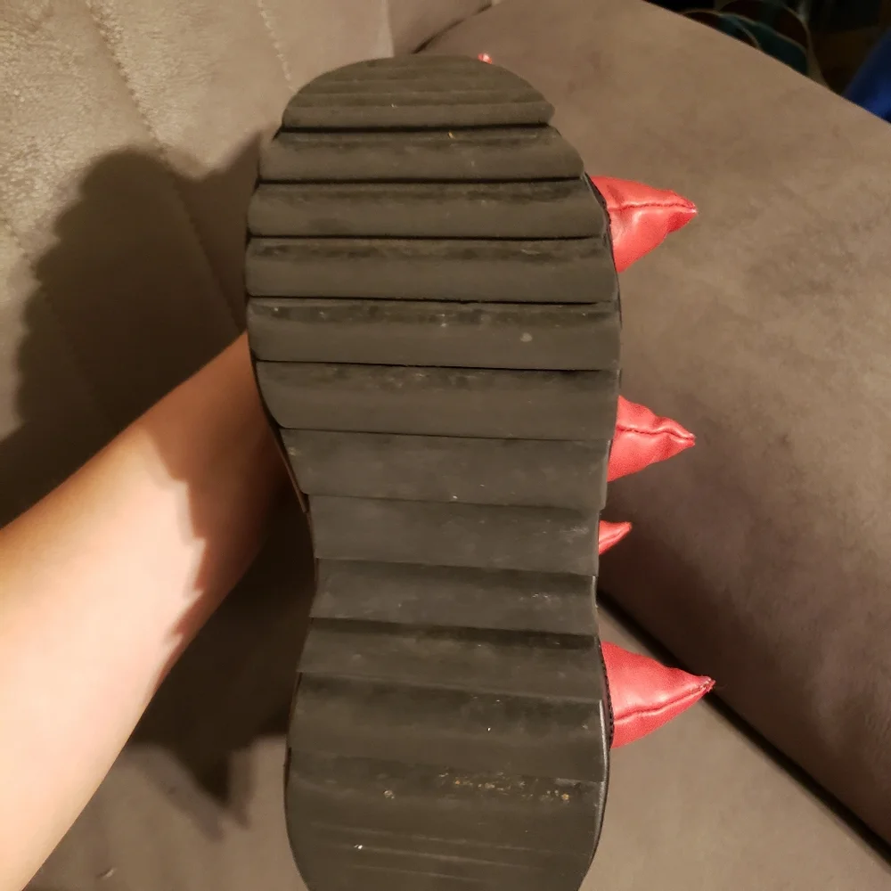 SOLD Demonia Cult Slay 77 Spikey Red Black 7" Platform Ankle Boots 7 - Picture 6 of 9